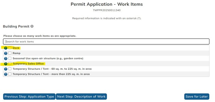 Photo of work items to choose on portal