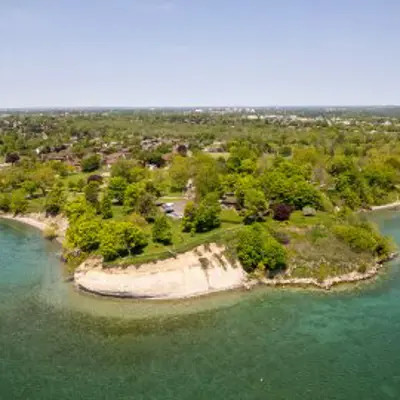 Aerial view of Oshawa's boundaries along Lake Ontario