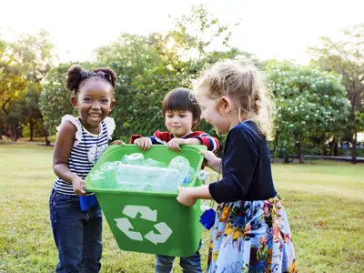 kids with recycle bin