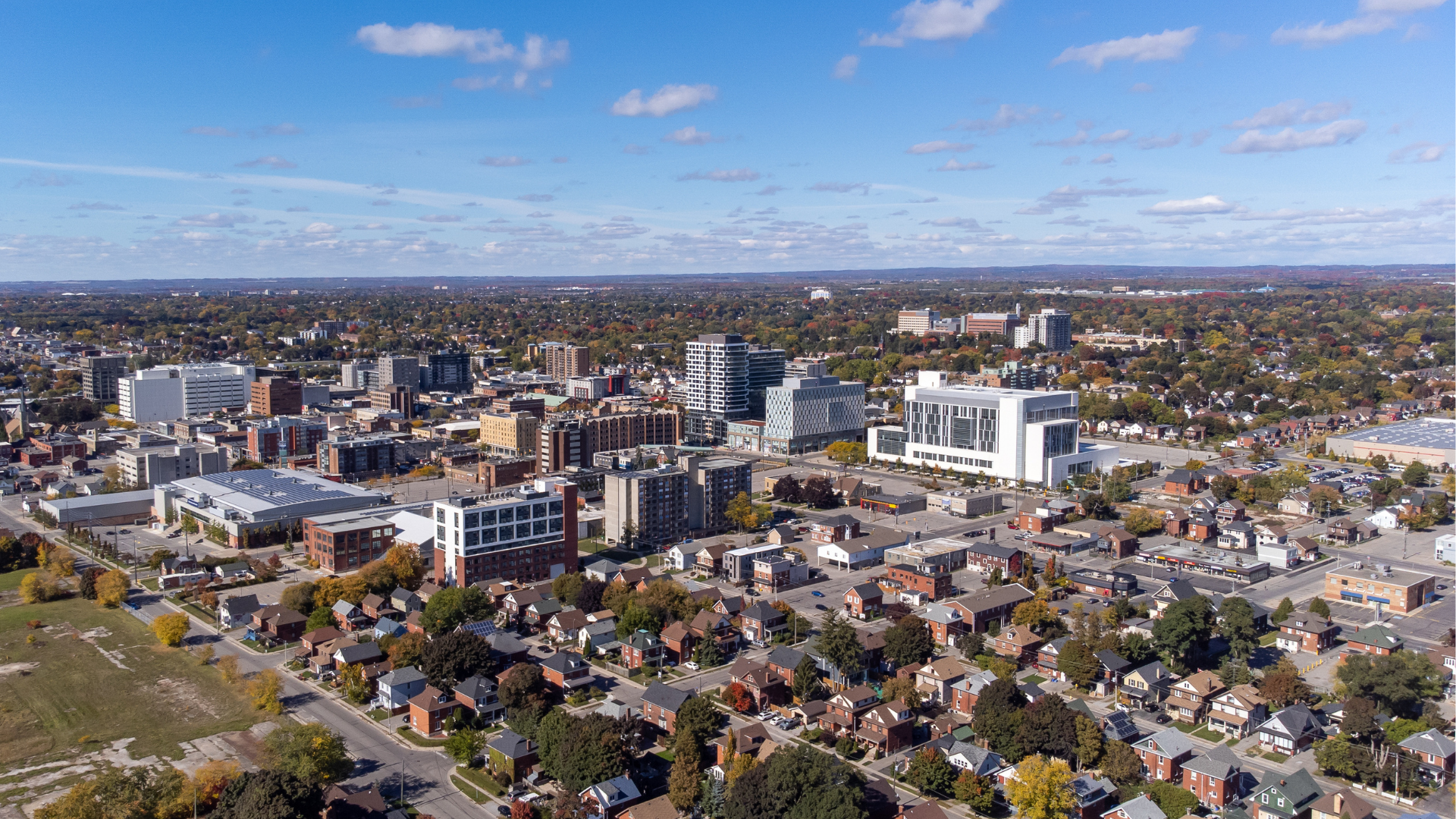 Aerial of the downtown in the City of Oshawa