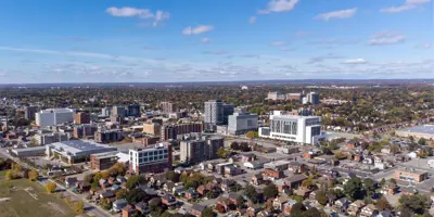 Aerial of the downtown in the City of Oshawa