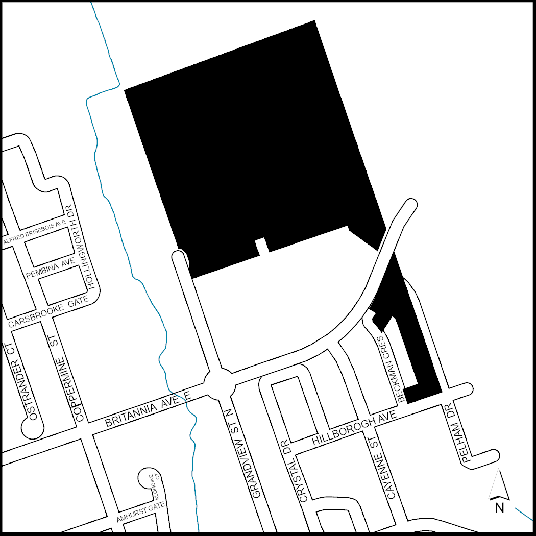 This is a map of lands generally located north and south of Britannia Ave. E., east of Grandview St. N.