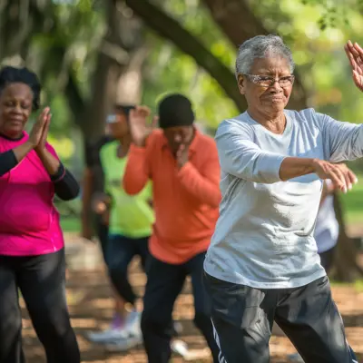 People exercising in a park
