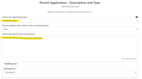 Photo of correct application type to choose on portal