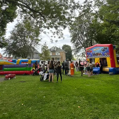 inflatables in a grassy park