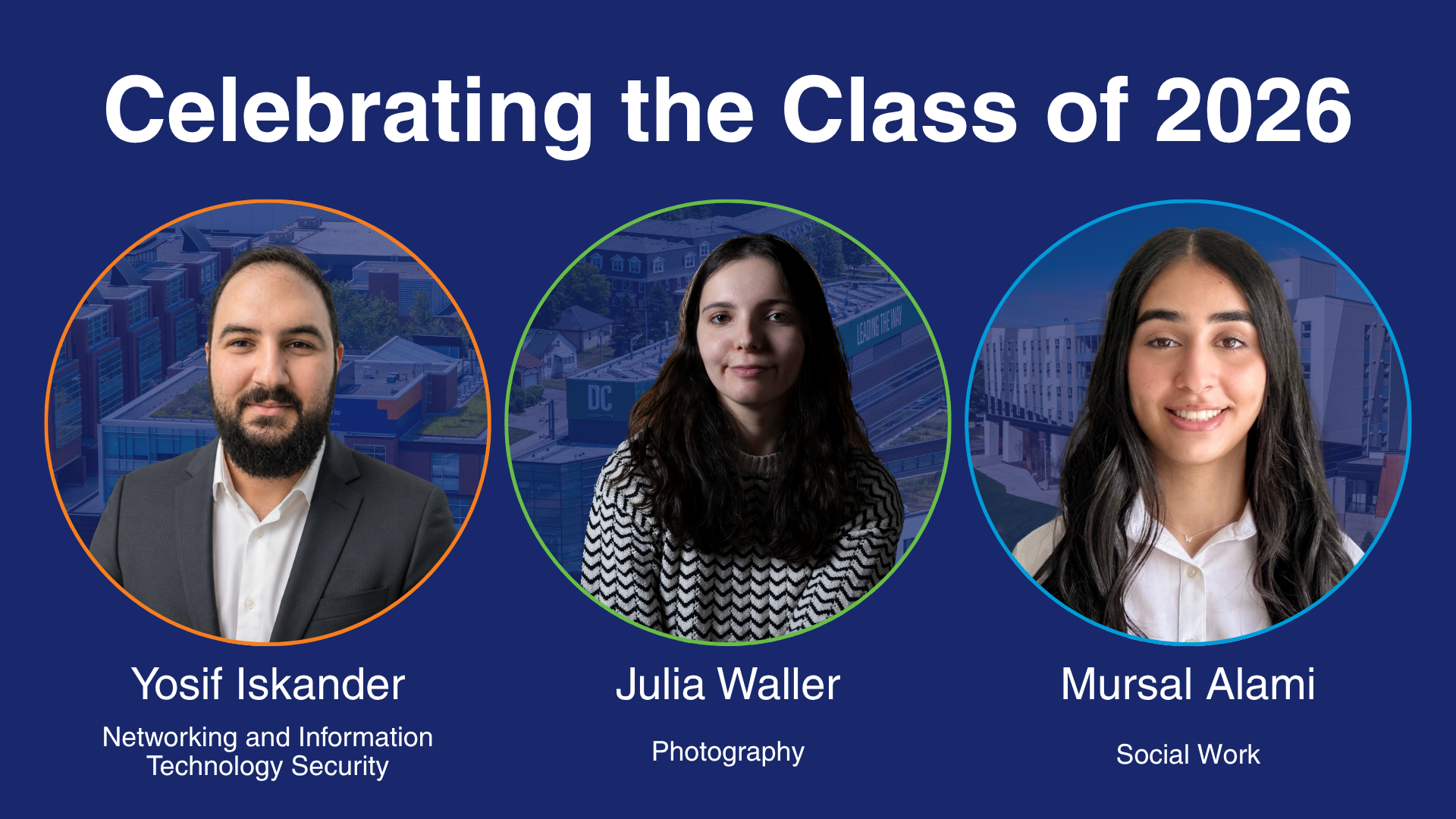 photos of the three featured students whose bios appear below