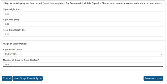 Photo of what to enter for permit details on portal