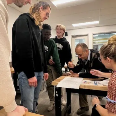 Students working with City staff on project