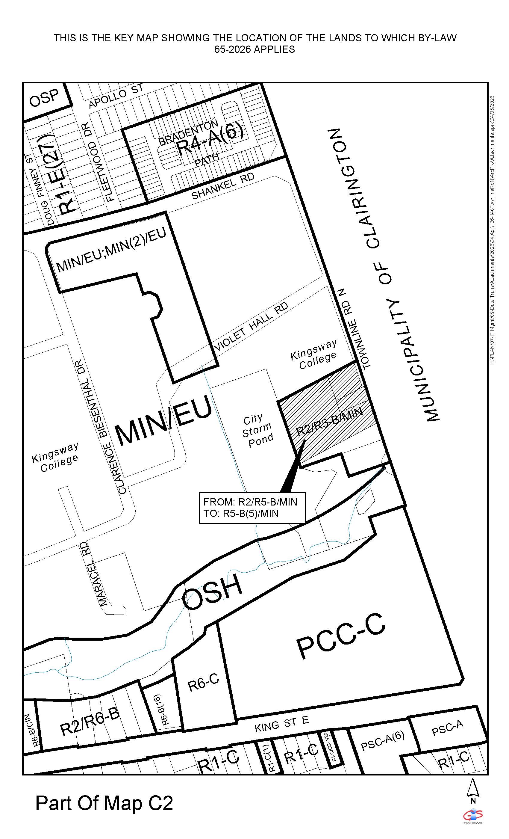 This is the key map showing the location of the lands to which by-law 65-2026 applies