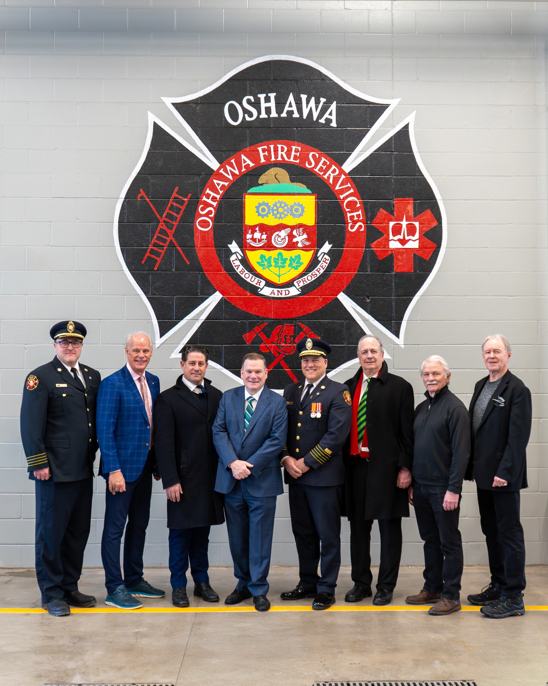 MPP McCarthy along with Members of Council and Oshawa Fire Services celebrated a $102,614 Fire Protection Grant from the Ontario Ministry of the Solicitor General at Fire Station 6. From left: Deputy Fire Chief Lance Fass; Mayor Dan Carter; Ward 2 Regional and City Councillor Tito-Dante Marimpietri; Hon. Todd J. McCarthy, MPP – Durham; Fire Chief Stephen Barkwell; Ward 1 Regional and City Councillor John Neal; Ward 2 City Councillor Jim Lee; and Ward 4 Regional and City Councillor Rick Kerr.