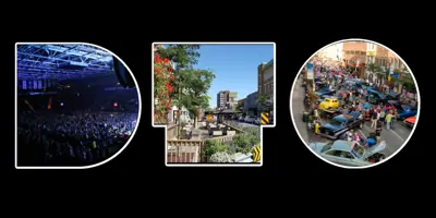 DTO Logo with event photos inside the letters