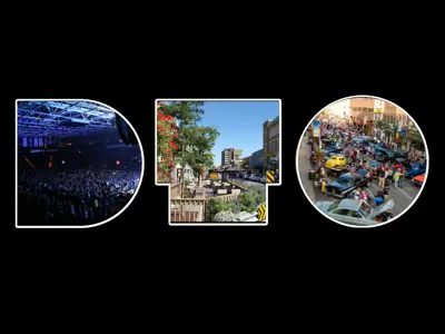 DTO Logo with event photos inside the letters