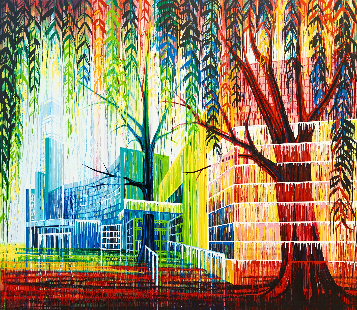 Hot Spot mural featuring trees in front of Tribute Communities Centre