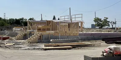 House framed on a construction site.