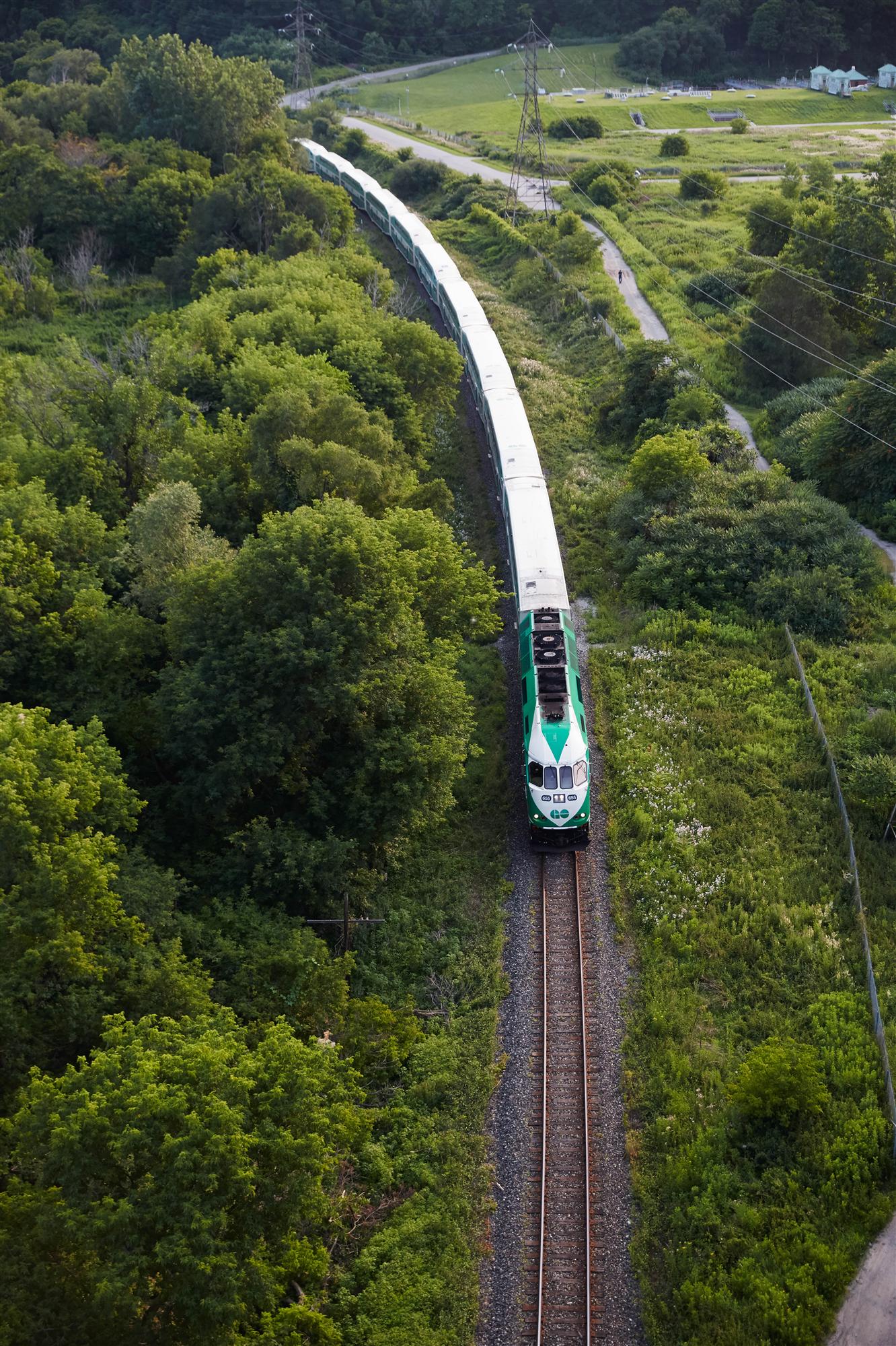 GO train running aerial