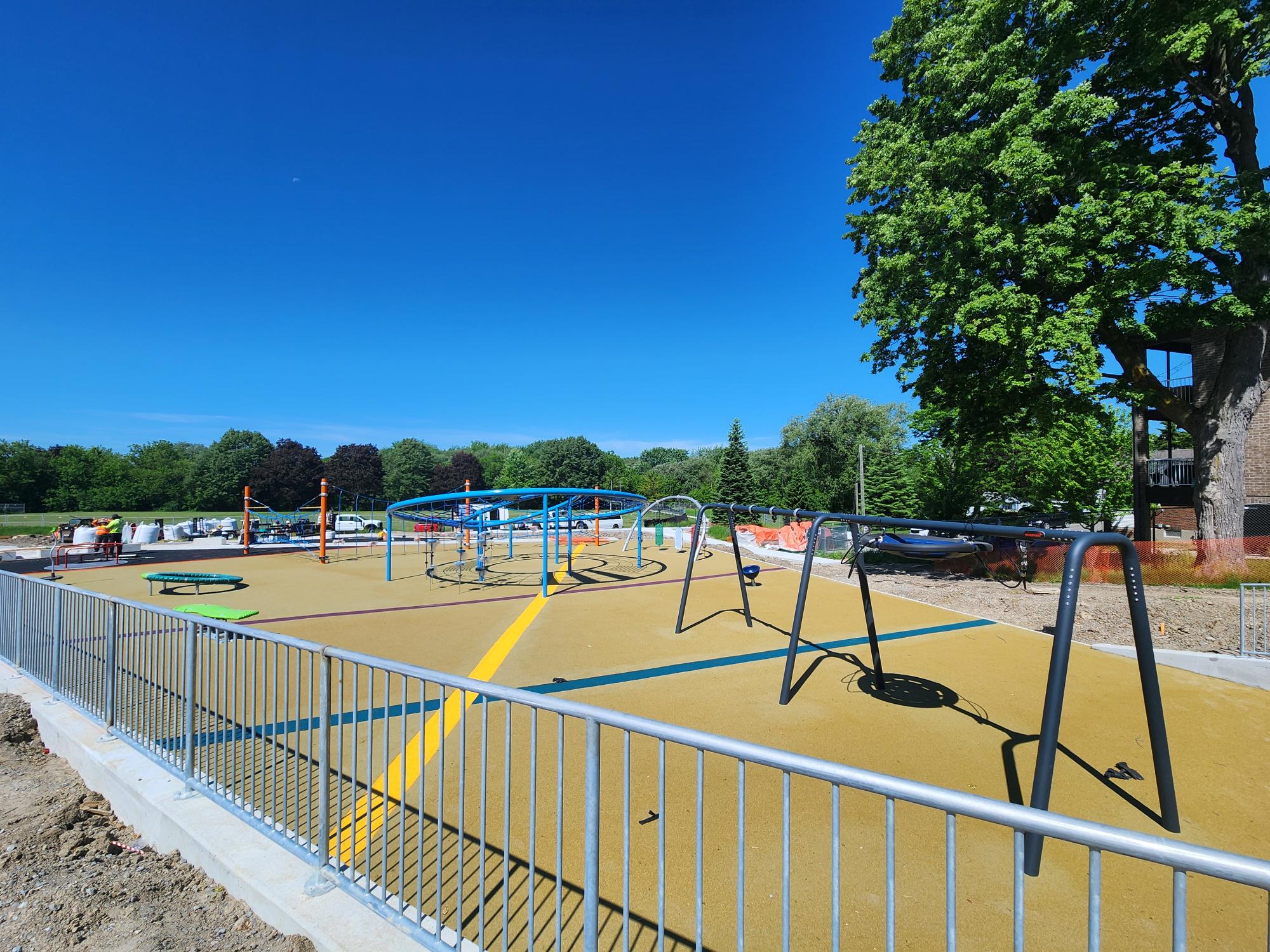 View of senior playground. Looking west towards Oshawa Creek.