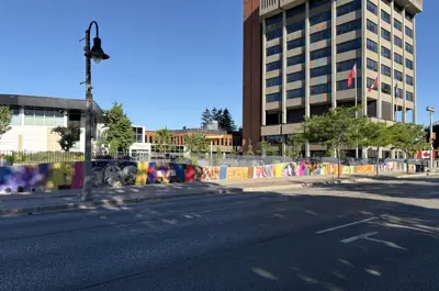 Mural along sidewalk at Oshawa City Hall