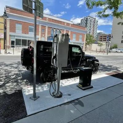 Parking downtown at an EV charger