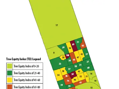 Oshawa's tree equity index map