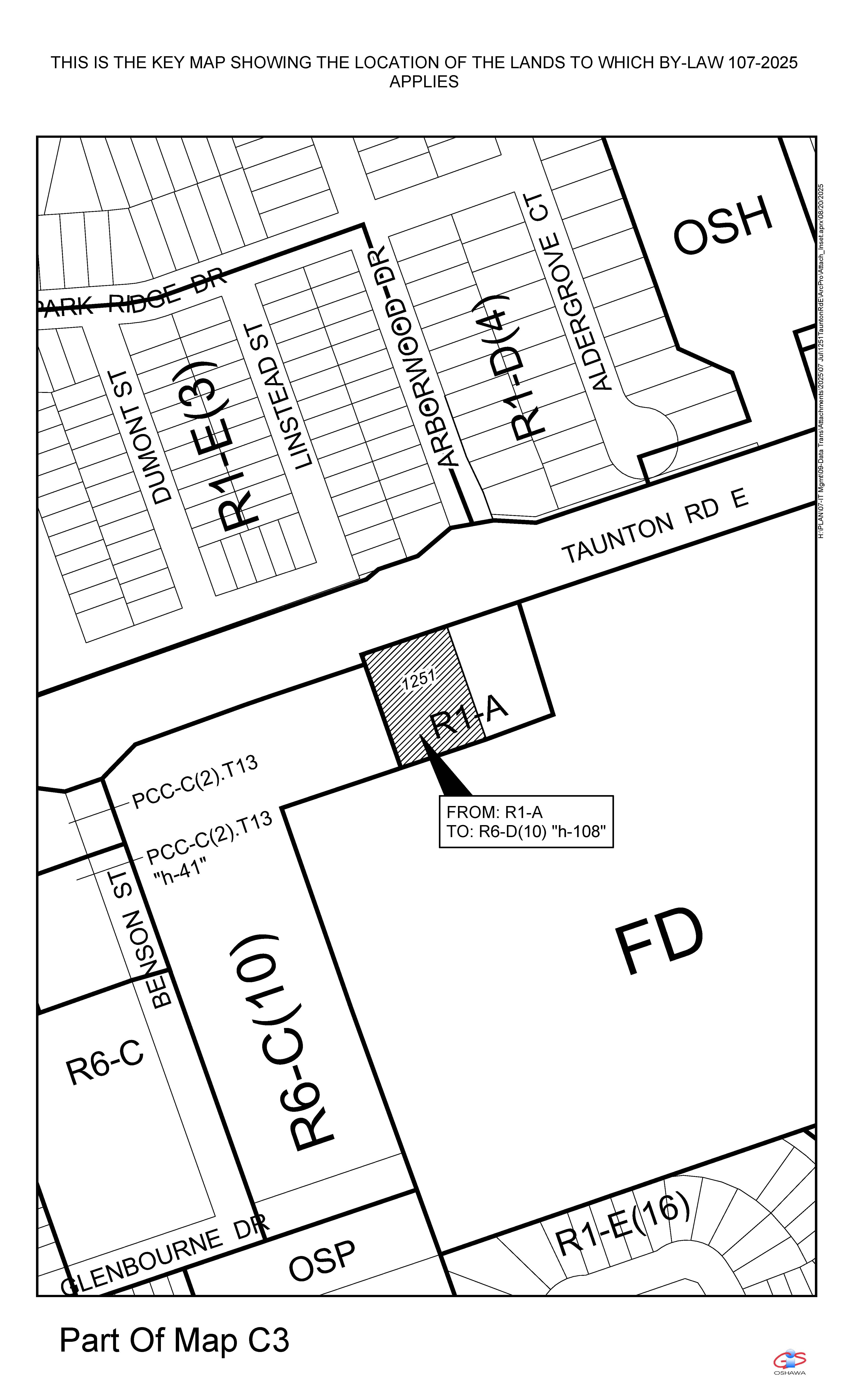 This is the key map showing the location of the lands to which By-law 107-2025 applies