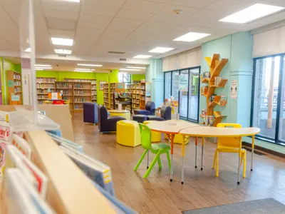 Library room with chairs