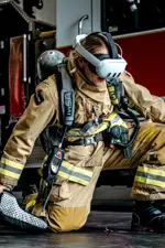 firefighter doing mixed reality demo