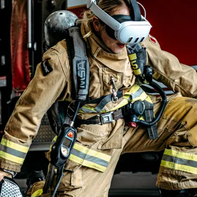 firefighter doing mixed reality demo