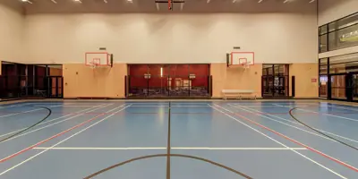 Gymnasium with basketball court