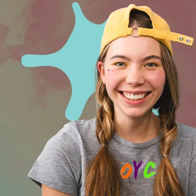 youth smiling with a fun background