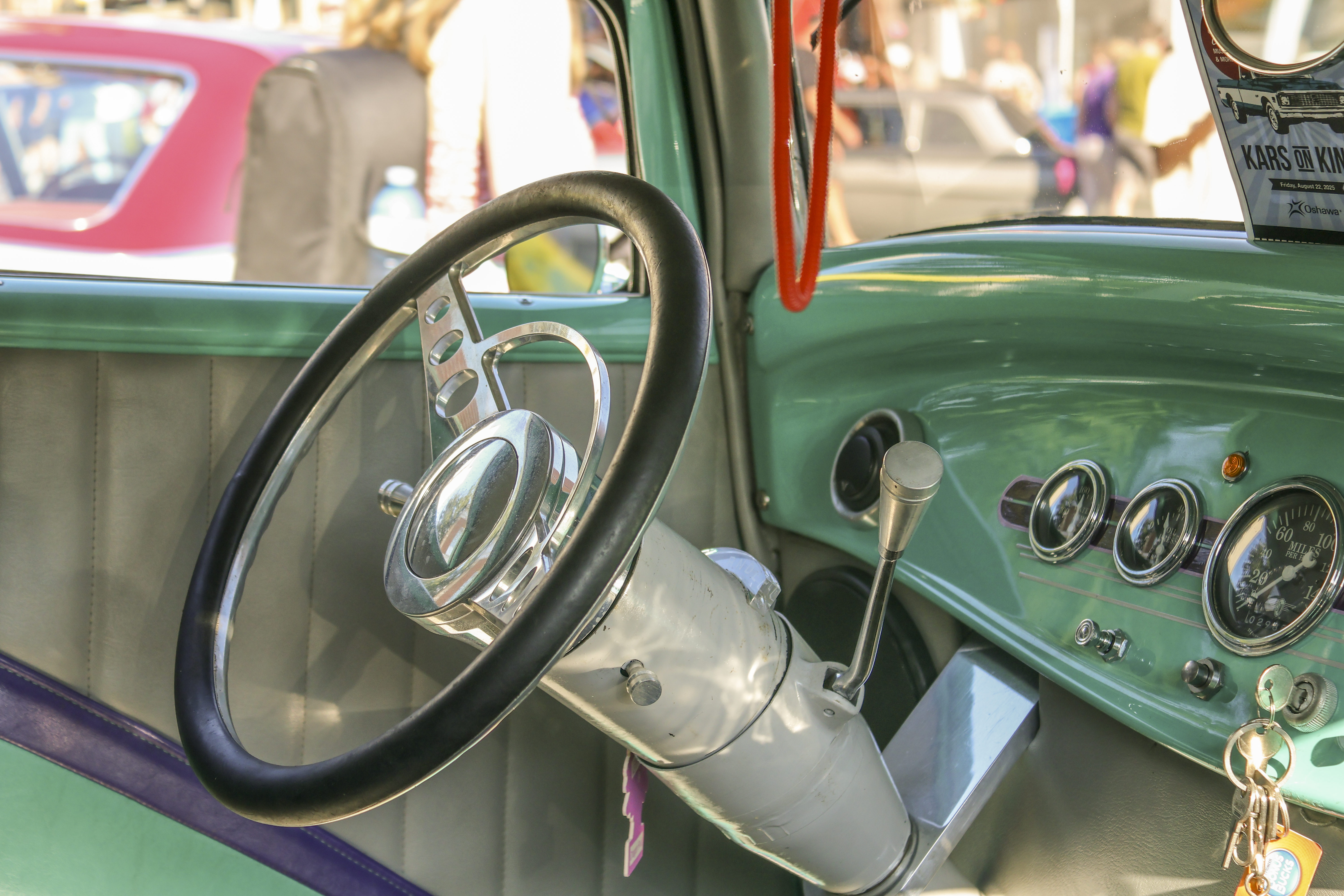 vintage green car steering wheel