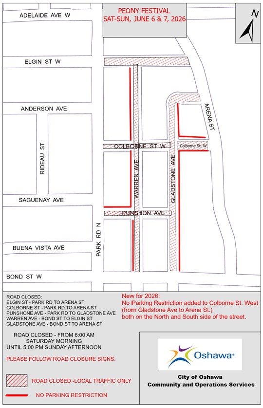 Street Map of Peony Festival Road Closure 2026