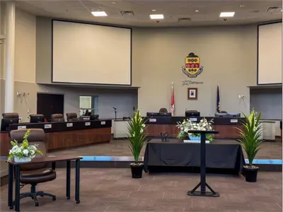 Civil marriage ceremony set-up in Council Chamber